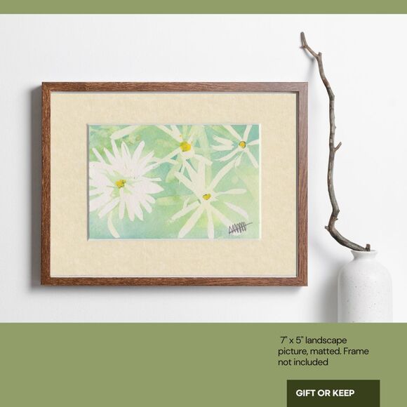 Original Small Format Painting on Paper - Happy Daisies matted to 7" x 5" frame - Picture 2 of 2